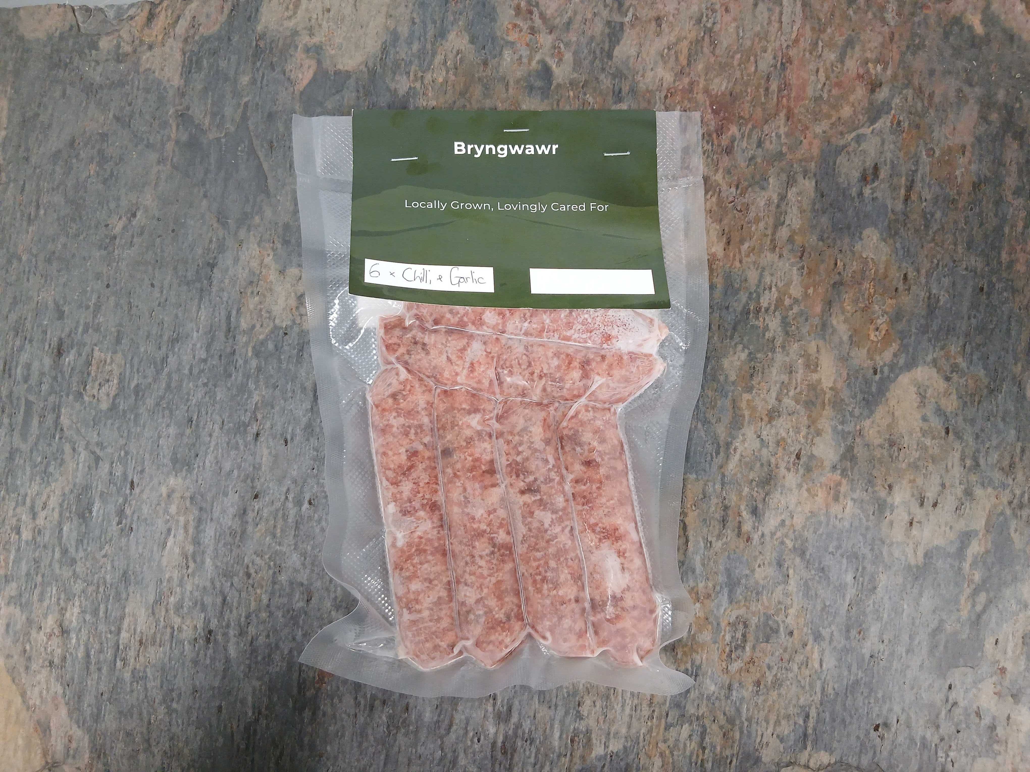 Chilli & Garlic Sausages from Bryngwawr Farm in Carmarthen, Wales